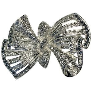 Vintage Napier Silver Tone Rhinestone Sparkle Brooch Bow Christmas Ribbon Pin